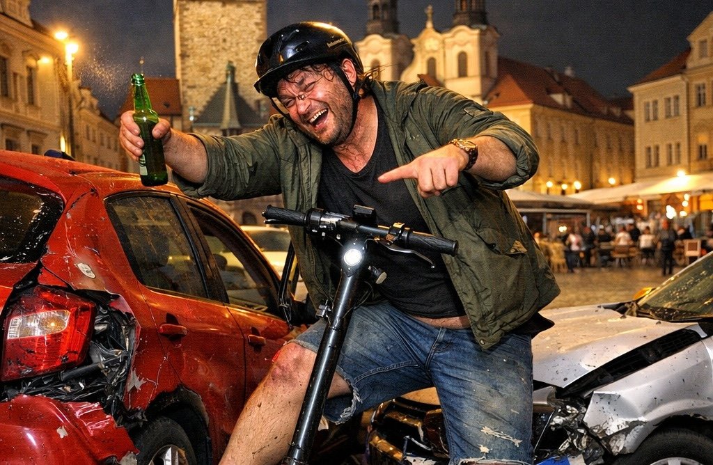 Opilý jezdec na koloběžce naboural na náměstí ČSA několik zaparkovaných aut. Měl platný zákaz řízení a hladinku, ze které se tají dech